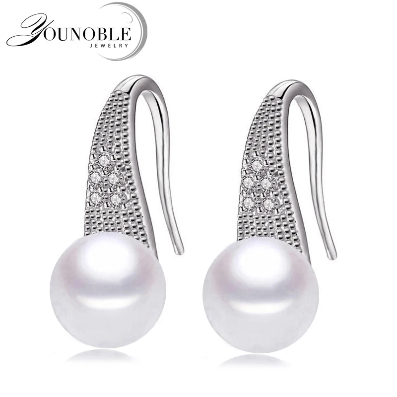 Natural Freshwater Pearl Earrings, 925 Silver Bridal Party Jewelry