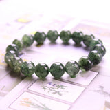 Green Hair Crystal Round Bead Elastic Bracelet, Charm Gem Healing Bracelet
