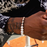 Pearl Beads Chain Bracelet for Men Stainless Steel Punk Jewelry