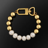 Pearl Beads Chain Bracelet for Men Stainless Steel Punk Jewelry