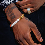 Pearl Beads Chain Bracelet for Men Stainless Steel Punk Jewelry