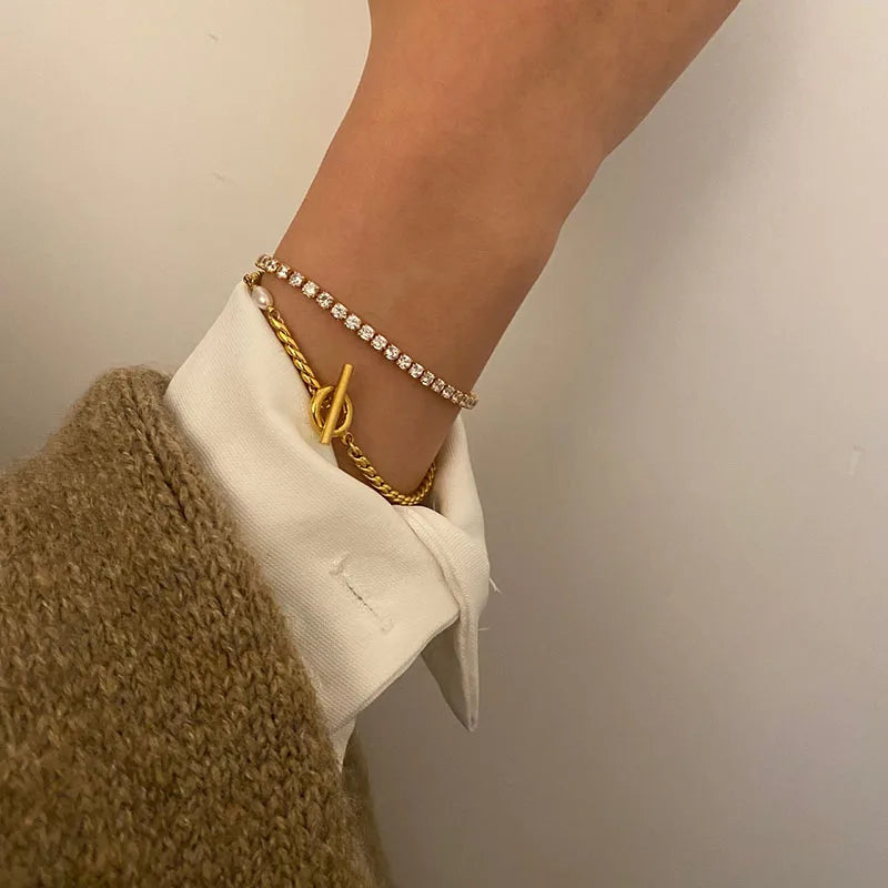 Pearl Chain Bracelet Women Stainless Steel Minimalist Jewelry