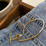 Pearl Chain Bracelet Women Stainless Steel Minimalist Jewelry