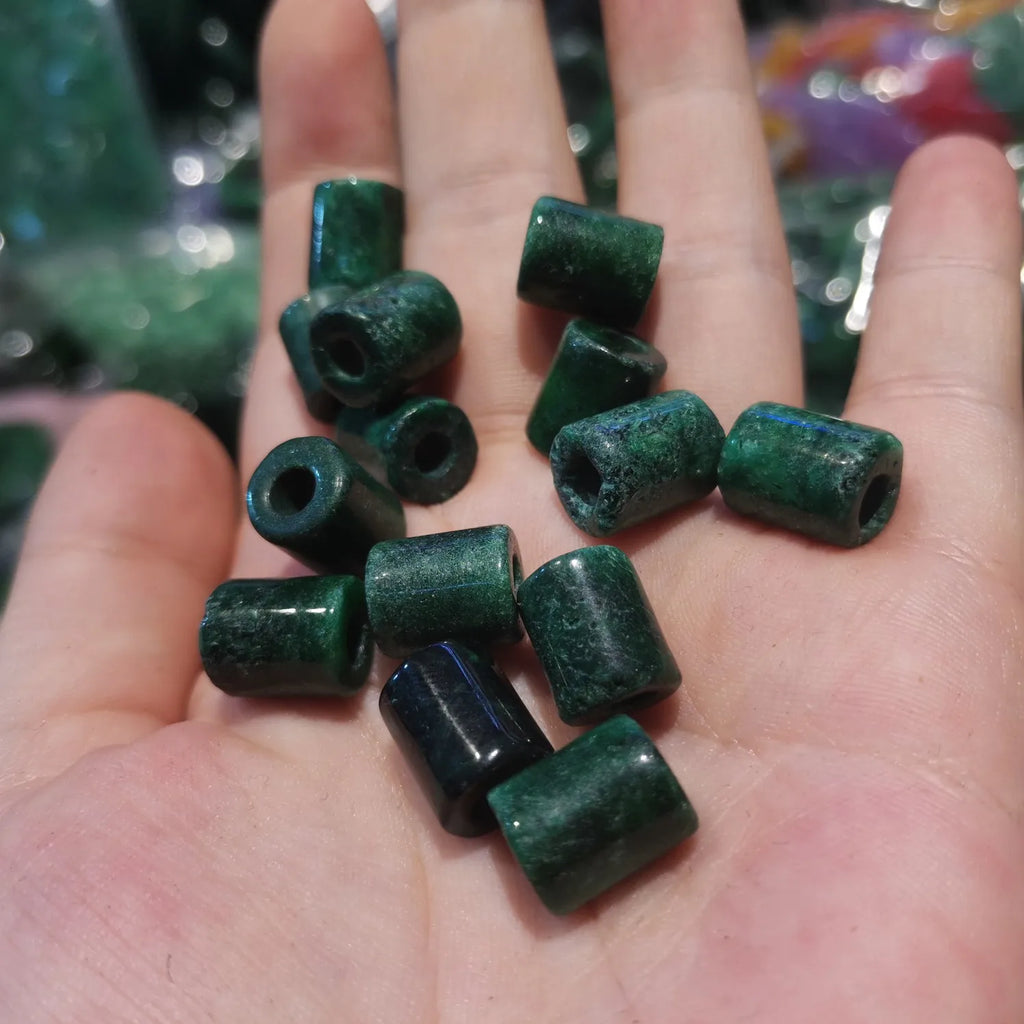 Natural Jadeite Weathered Green Tubular Beads Men Jewelry