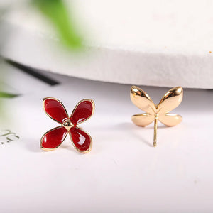 S925 Silver Gold-Plated Burgundy Flower Earrings