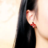 S925 Silver Gold-Plated Burgundy Flower Earrings