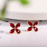 S925 Silver Gold-Plated Burgundy Flower Earrings