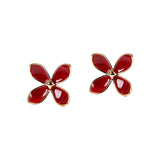 S925 Silver Gold-Plated Burgundy Flower Earrings