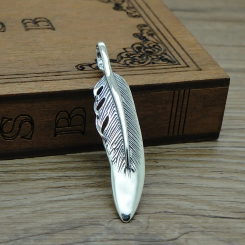S925 Silver Feather Pendant Unisex Jewelry Gift