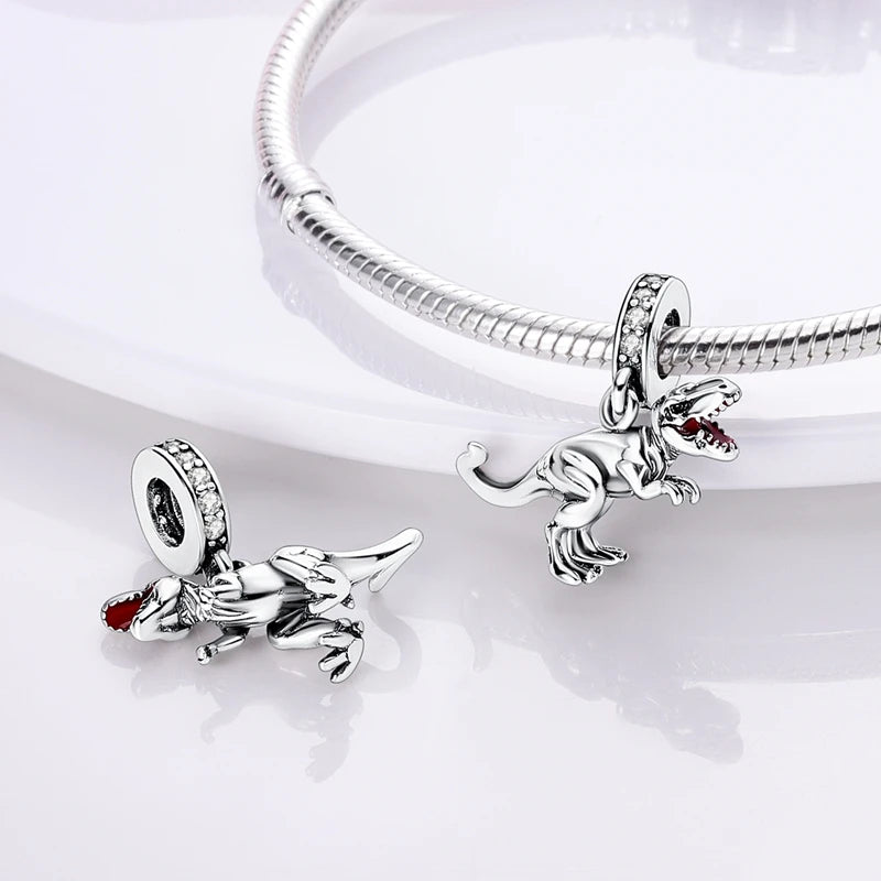 Tyrannosaur Dinosaur Silver Dangle Charm for Jewelry Making
