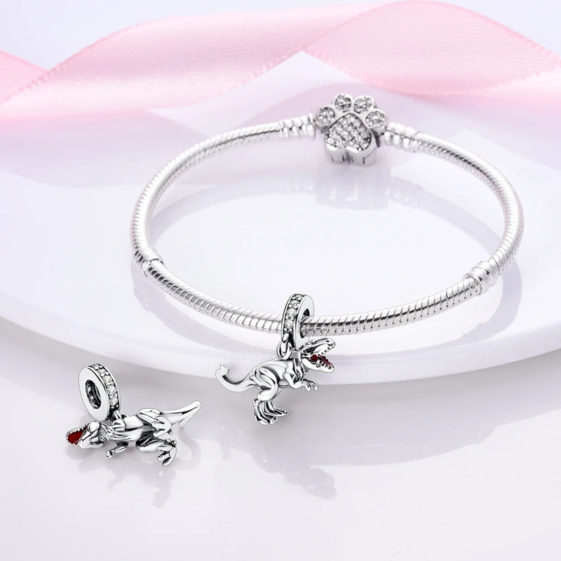 Tyrannosaur Dinosaur Silver Dangle Charm for Jewelry Making