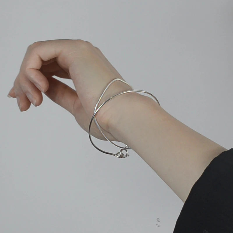 925 Sterling Silver Minimalist Line Bracelet Female Snake Bone Chain