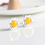 S925 Silver Earrings Yellow Chalcedony Flower Inlay