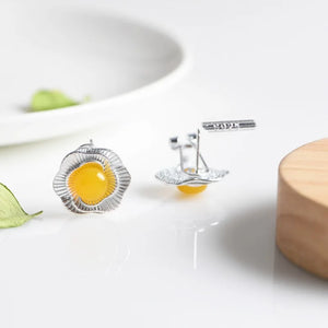 S925 Silver Earrings Yellow Chalcedony Flower Inlay