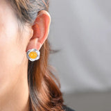 S925 Silver Earrings Yellow Chalcedony Flower Inlay