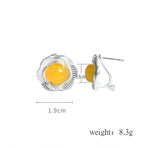 S925 Silver Earrings Yellow Chalcedony Flower Inlay