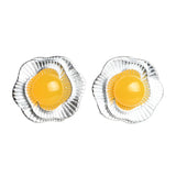 S925 Silver Earrings Yellow Chalcedony Flower Inlay