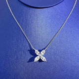925 Silver Butterfly Pendant Necklace with Diamond Marquise Cut Jewelry