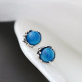 925 Silver Chalcedony Earrings Retro Distressed Style