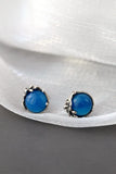 925 Silver Chalcedony Earrings Retro Distressed Style