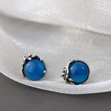925 Silver Chalcedony Earrings Retro Distressed Style
