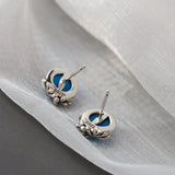 925 Silver Chalcedony Earrings Retro Distressed Style