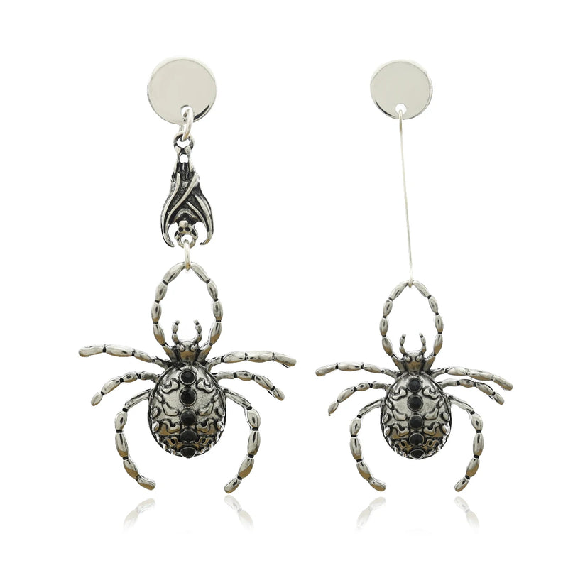 Halloween Spider Pendant Earrings Woman Silver Ear Studs Jewelry Gift