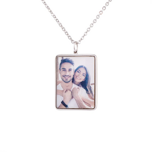 Personalized Bar Pendant Necklace, Swivel Photo Necklace, Engraved Name Pendant