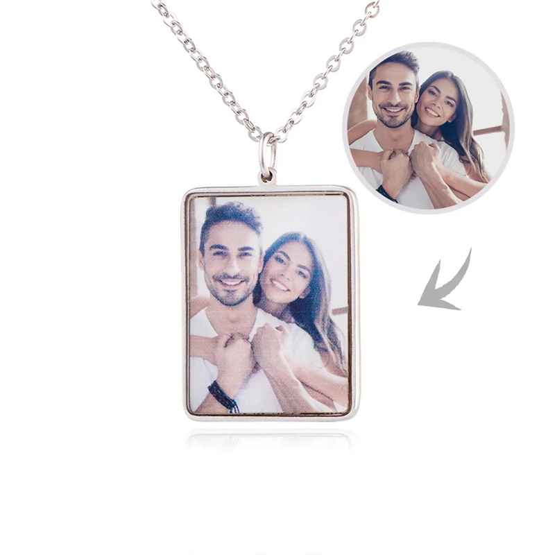 Personalized Bar Pendant Necklace, Swivel Photo Necklace, Engraved Name Pendant