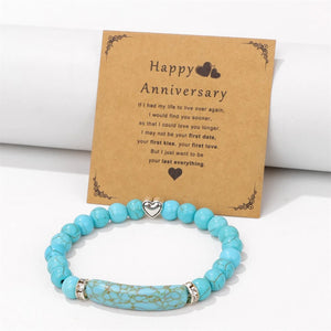 Turquois Rectangle Bar Bracelet with Love Heart Charm - Anniversary Gift