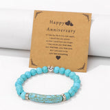 Turquois Rectangle Bar Bracelet with Love Heart Charm - Anniversary Gift