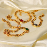 Colorful Zircon Curb Chain Bracelet 18k Plated Stainless Steel Jewelry