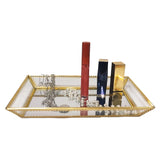 Rectangle Mirror Jewelry Organizer Tray Glass Metal Makeup