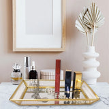 Rectangle Mirror Jewelry Organizer Tray Glass Metal Makeup