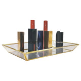 Rectangle Mirror Organizer Jewelry Tray Glass Metal Makeup Tray for Bathroom