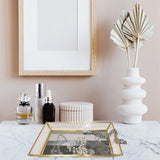 Rectangle Mirror Organizer Jewelry Tray Glass Metal Makeup Tray for Bathroom