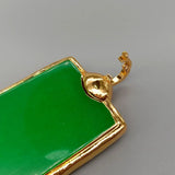 Rectangle Green Jade Pendant Bezel 40x70mm