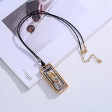 Rectangle Pendant Long Necklace Vintage Jewelry
