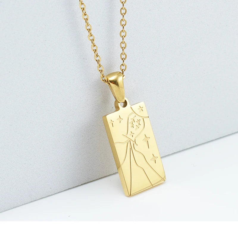 Rectangle Pendant Necklace Personalized Engraved Logo 18k Plated Choker
