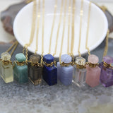 Rectangle Perfume Bottle Natural Gems Stone Pendant Chains