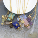 Rectangle Perfume Bottle Natural Gems Stone Pendant Chains