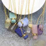 Rectangle Perfume Bottle Natural Gems Stone Pendant Chains