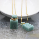 Rectangle Perfume Bottle Natural Gems Stone Pendant Chains