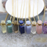 Rectangle Perfume Bottle Natural Gems Stone Pendant Chains