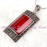 Antiqued Tibetan Silver Red CZ Crystal Stone Beads Gorgeous Jewellery Set