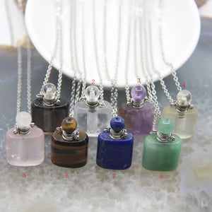 Rectangle Tiger Eye/Lazuli/Amethysts Perfume Bottle Pendant Necklace