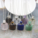 Rectangle Tiger Eye/Lazuli/Amethysts Perfume Bottle Pendant Necklace
