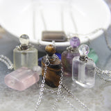 Rectangle Tiger Eye/Lazuli/Amethysts Perfume Bottle Pendant Necklace