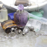 Rectangle Tiger Eye/Lazuli/Amethysts Perfume Bottle Pendant Necklace
