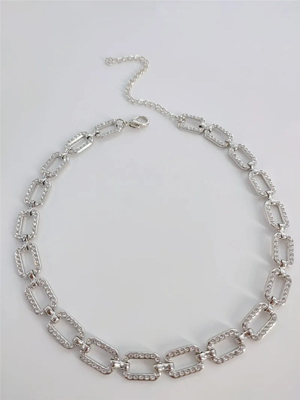 Rhinestone Inlaid Rectangle Necklace for Women